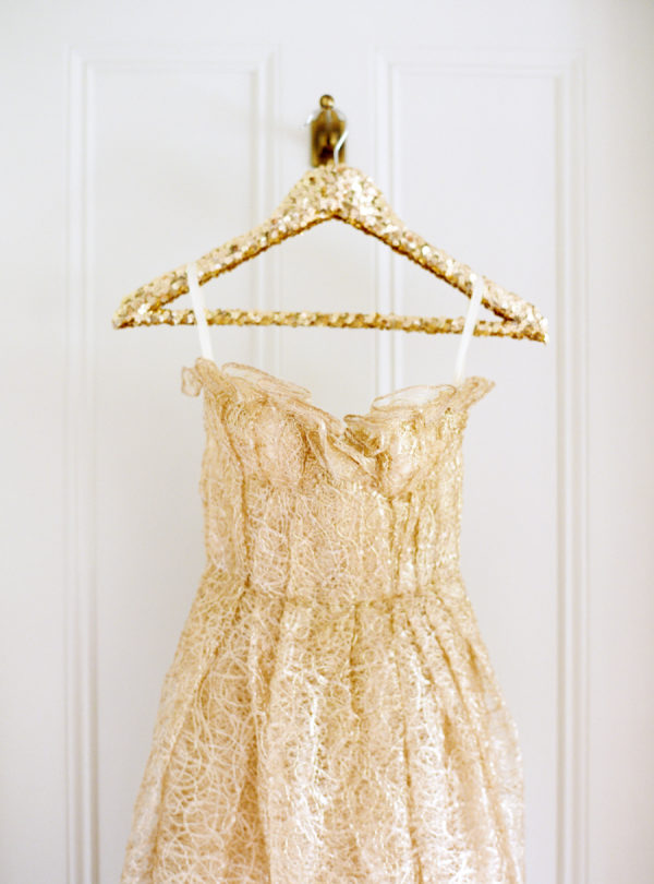 Rustic-Glam Wedding with a Sparkling Gold Dress