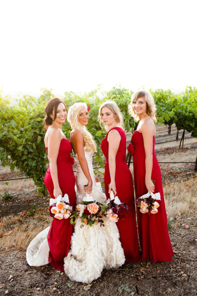 Red Or Champagne Bridesmaid Dresses For Spring Wedding Compared To Long Champagne